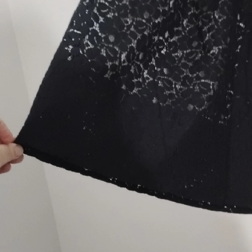 Talbots Black Midi Skirt Floral Lace Overlay Nude Illusion Feminine A Line Pleat